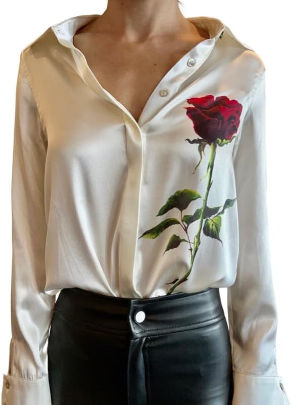 Treat ürself Rose blouse Milk White Treat ürself Rose blouse Milk White（100% Pure Silk Rose